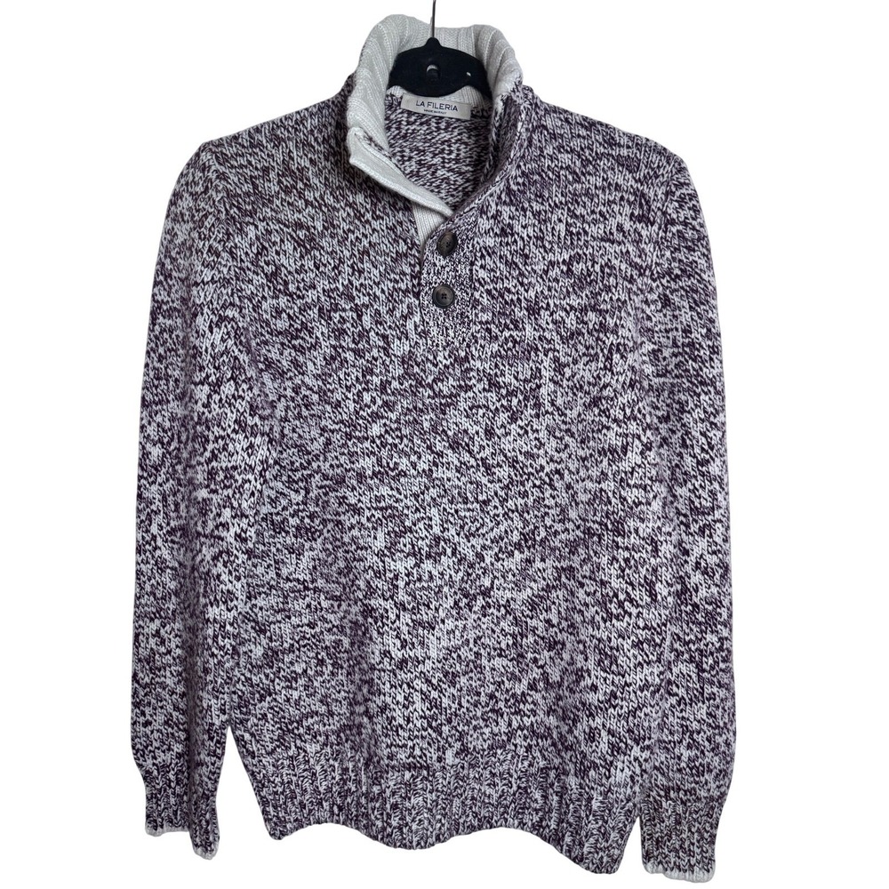 VTG La Fileria Virgin Wool Chunky Knit Sweater M Made in Italy Mock‎ Neck Luxury